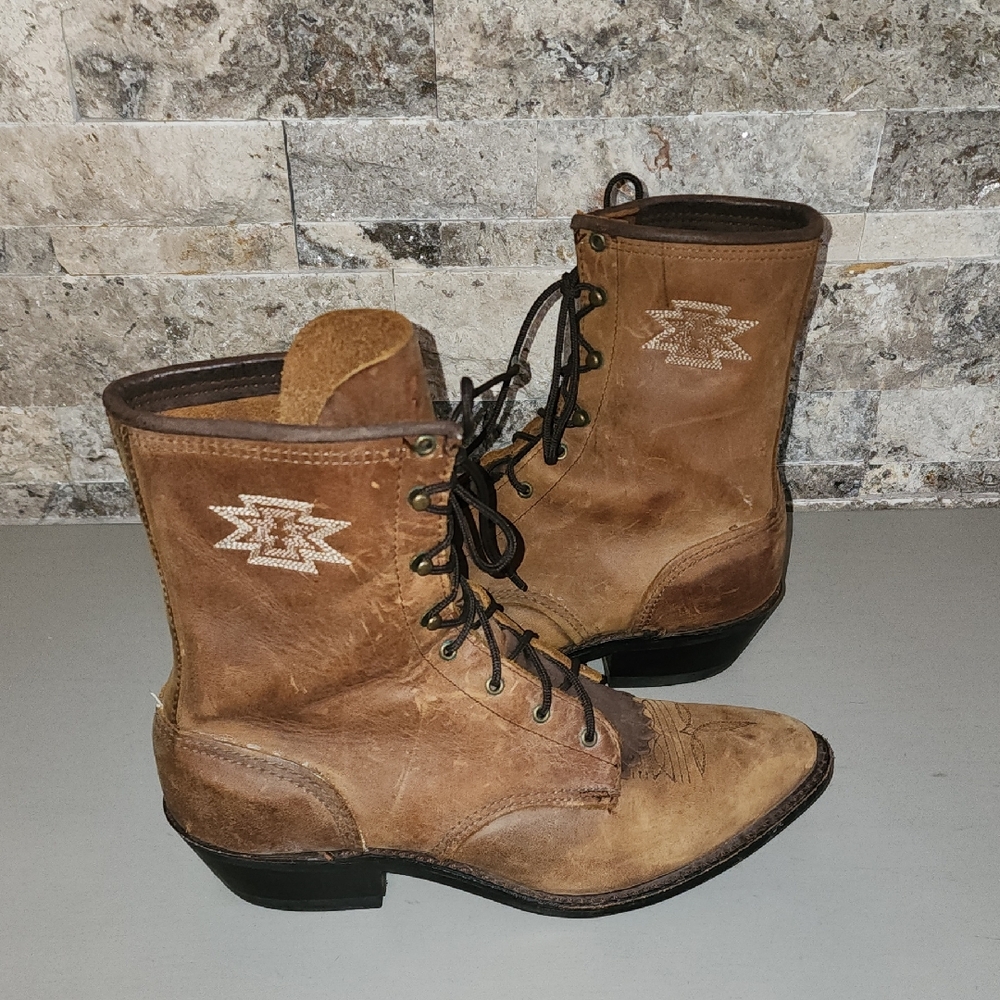 Abilene Vintage Brown Leather Lace-Up Boots